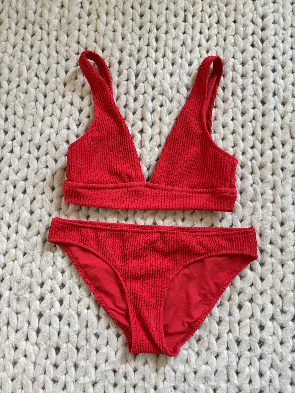aerie Red Ribbed Triangle Bikini Set